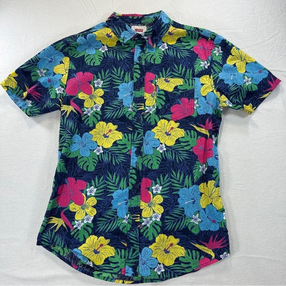 Levi's Men's Floral Button Men’s Down Shirt Blue,Yellow, Pink Sz S Short Sleeve